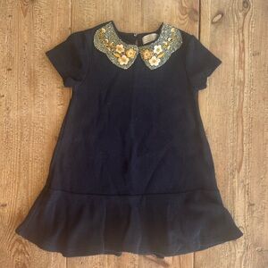Zara Navy Girls Dress with Floral Collar